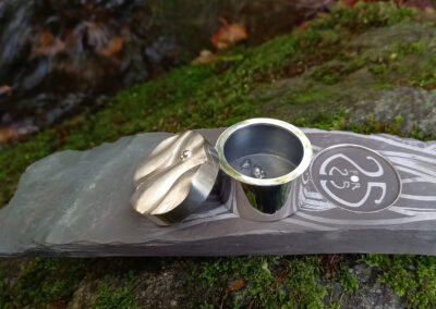 The 25 for 25 Collection, Sterling silver box on etched Welsh slate base, by Rauni Higson